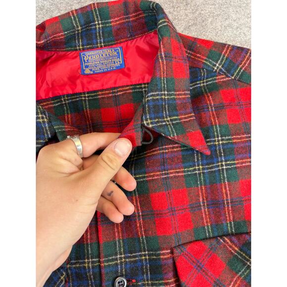 Vintage Pendleton Flannel Plaid Wool Board Shirt Jacket Mens Large Red Button - Picture 3 of 8